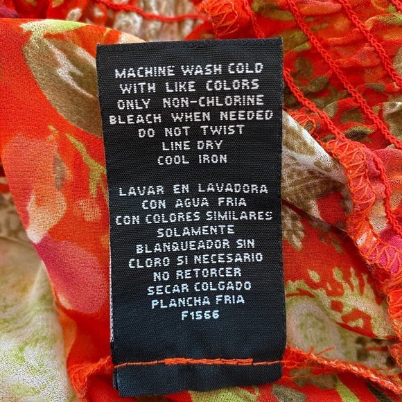 Rafaella Top L Floral Red Green Semi Sheer‎ Smocked Short Dolman Sleeve - Picture 9 of 9